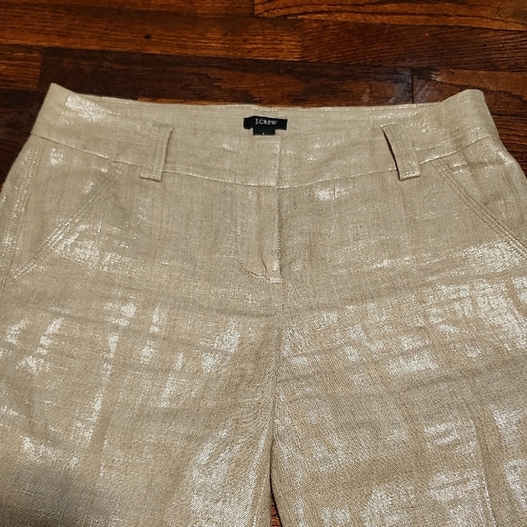 J. Crew City Fit 100% Linen Shiny Metallic Beige Bermuda Shorts Tailored Fit - Picture 3 of 9